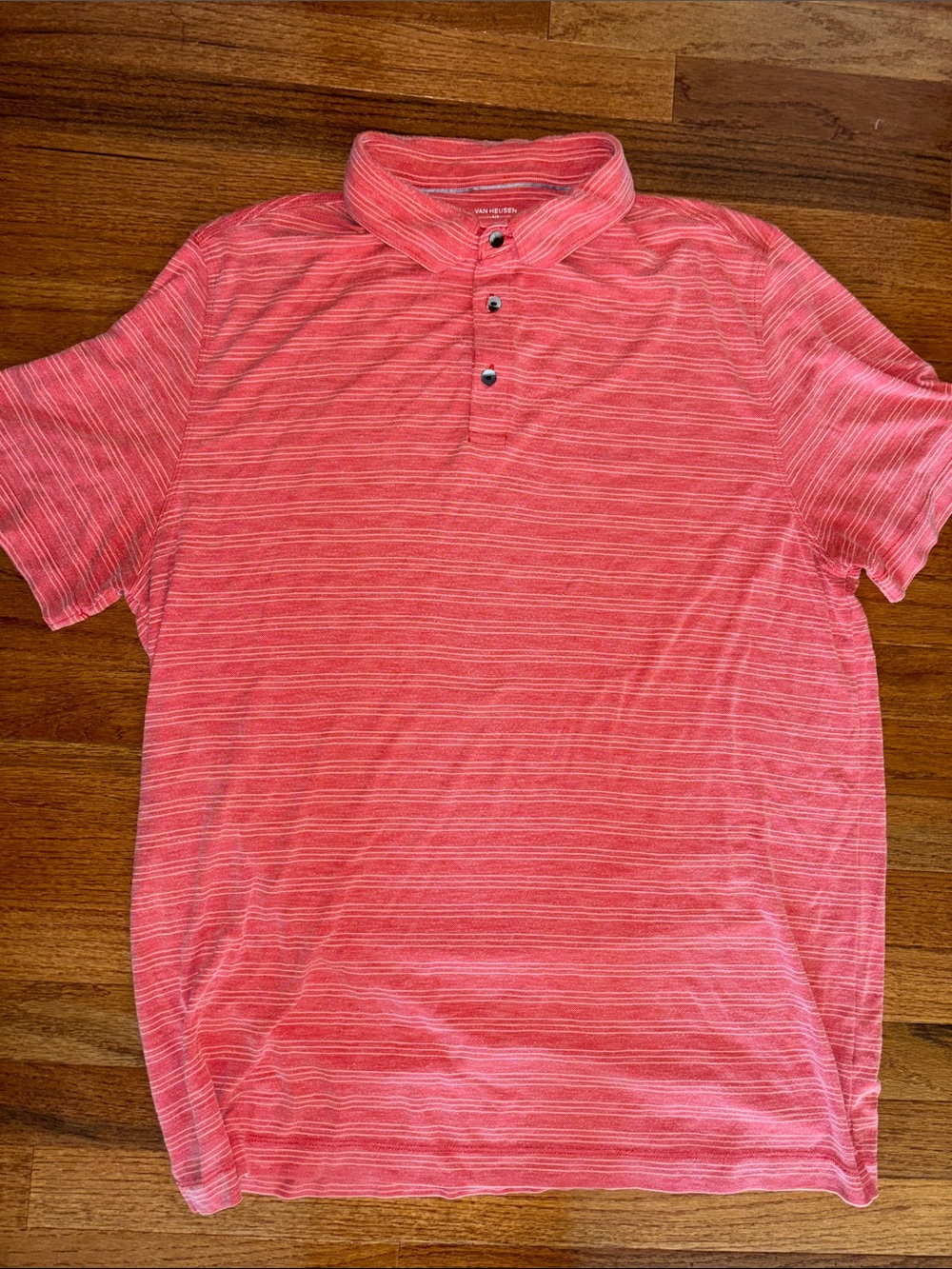 Van Heusen Air Classic Fit Salmon Striped Quarter Button Down Casual Polo Size X